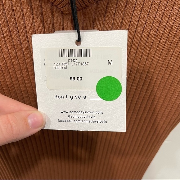 Somedays Lovin Pastel Skies Pinafore Ribbed Dress in Hazelnut Medium V-Neck New - Picture 12 of 12